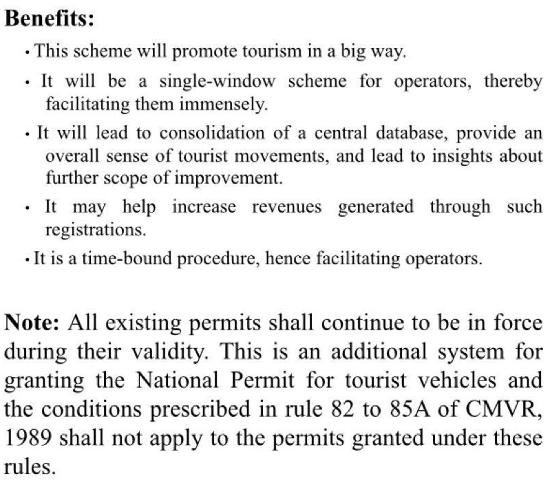 All India Tourist Permit Benefits