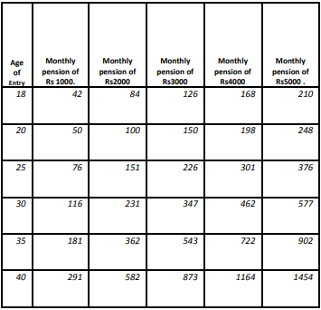 Atal Pension Yojana Montly Contribution Chart