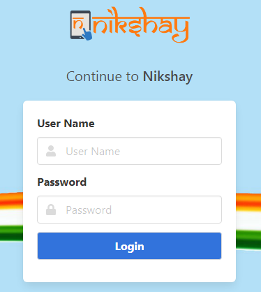 Nikshay Poshan Yojana Login page