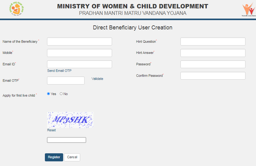 PMMVY Beneficiary User Creation Form