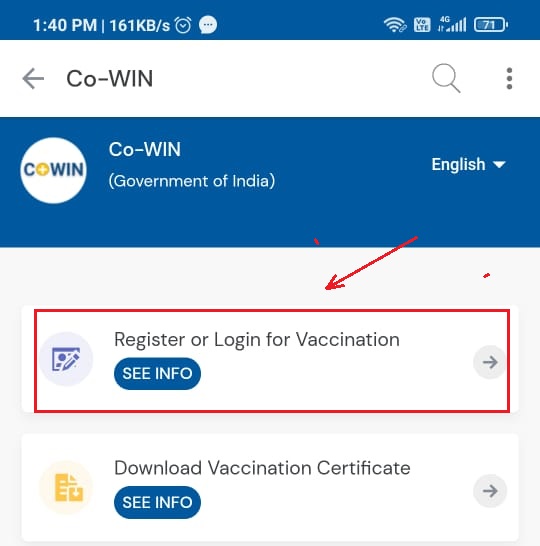 Click Register -or Login for Vaccine