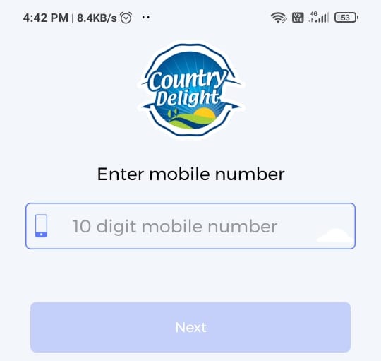 Country Delight App Mobile Number Enter