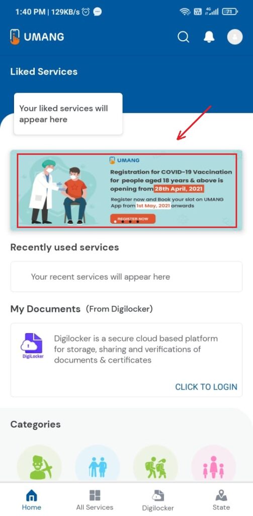 Covid Vaccination Register form Umang App