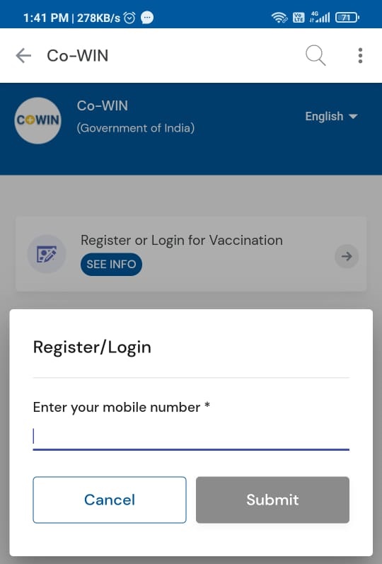 Enter Mobile Number For Covid Vaccine Register