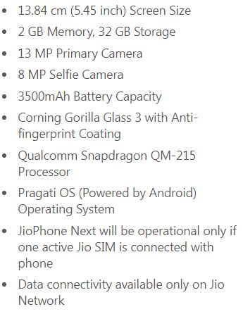 Jio Phone Next Features