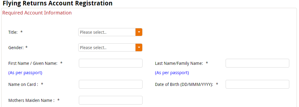 Flying Returns Programm Registration Form